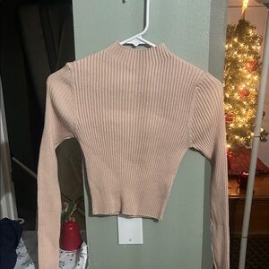 Chic Ribbed Long Sleeve Top in Beige